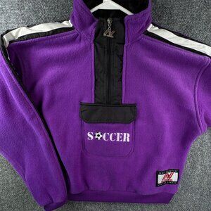 VTG In Excess Purple Fleece Soccer Jacket Half Zip Kangaroo Pocket Large Adult